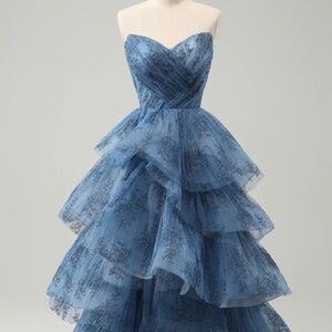 Gray Blue A-line gown